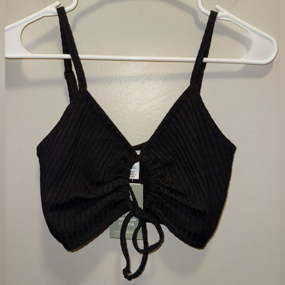 H&M Black Tie-Front Ribbed Crop Top
